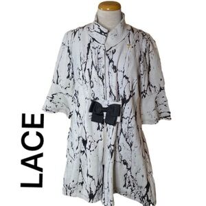 🌷Lace🌷Black & White Long Knit Bow Jacket